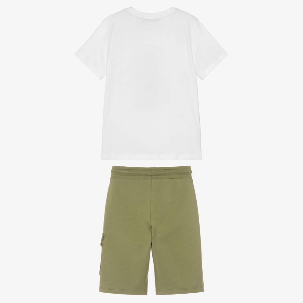AIGNER-Boys White & Green Cotton A-Logo Shorts Set | Childrensalon