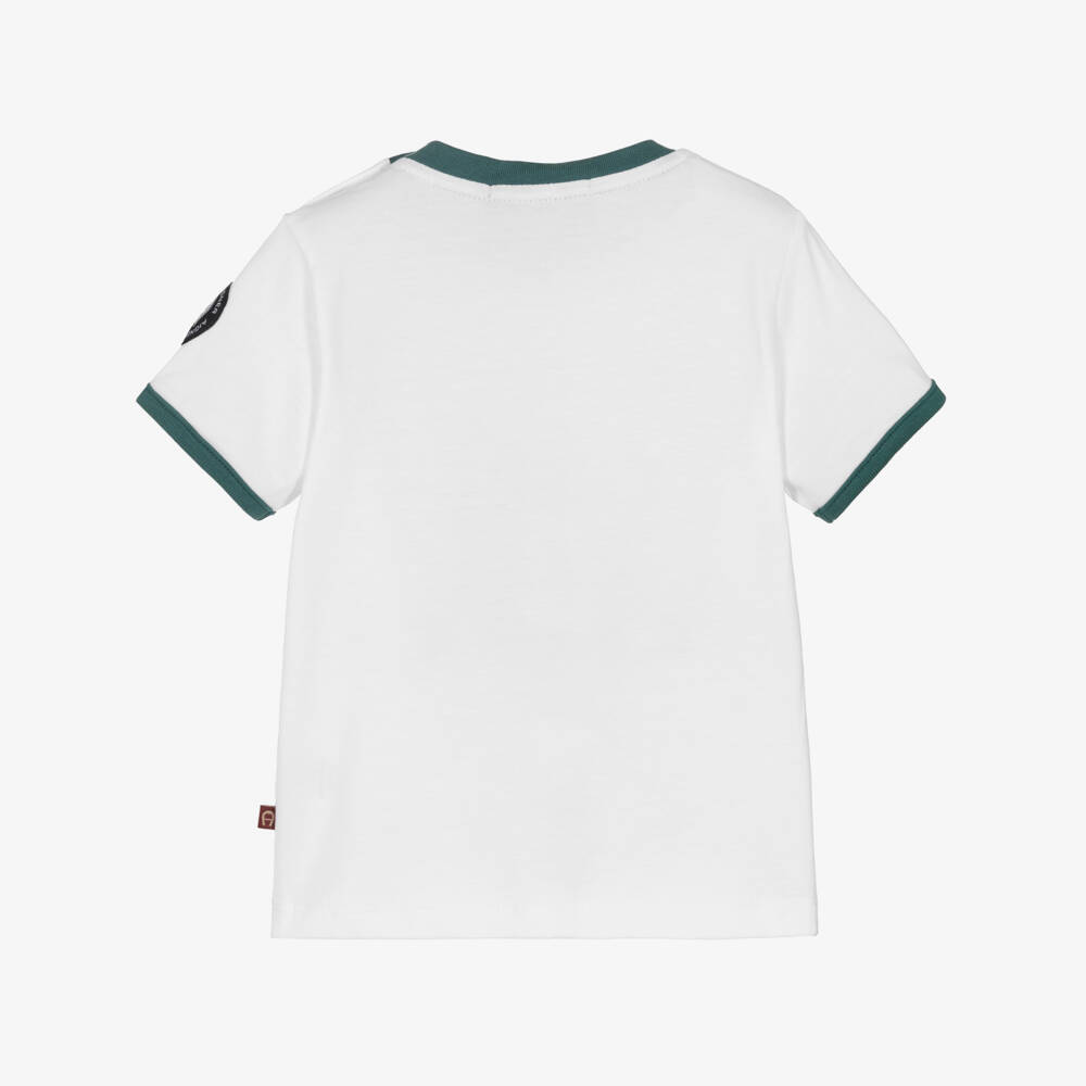 AIGNER-Boys White & Green Cotton Retro T-Shirt | Childrensalon
