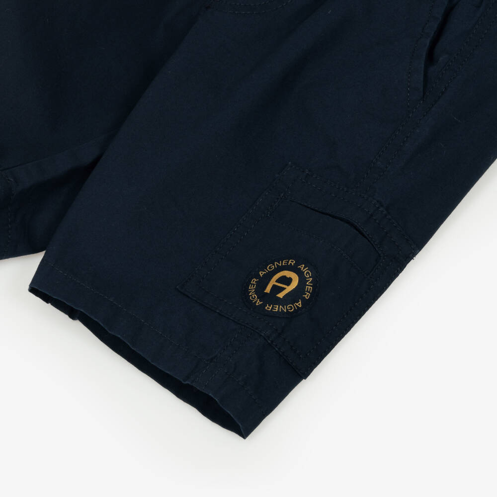 AIGNER-Boys White Polo Shirt & Navy Blue Cotton Shorts Set | Childrensalon