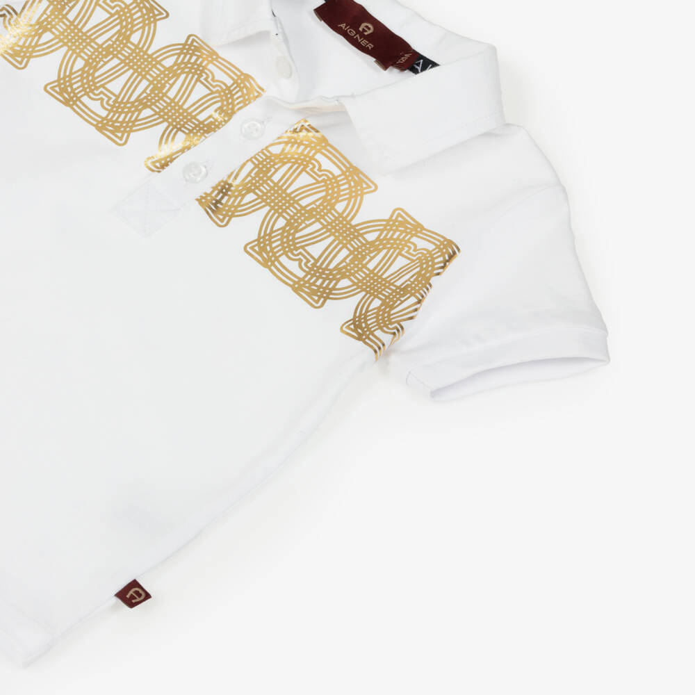 AIGNER-Boys White Polo Shirt & Navy Blue Cotton Shorts Set | Childrensalon