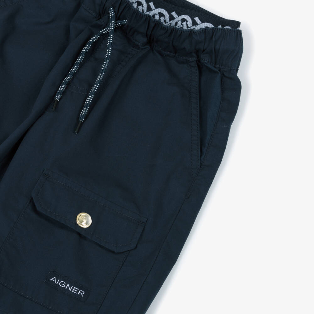 AIGNER-Boys White Polo Shirt & Navy Blue Shorts Set | Childrensalon