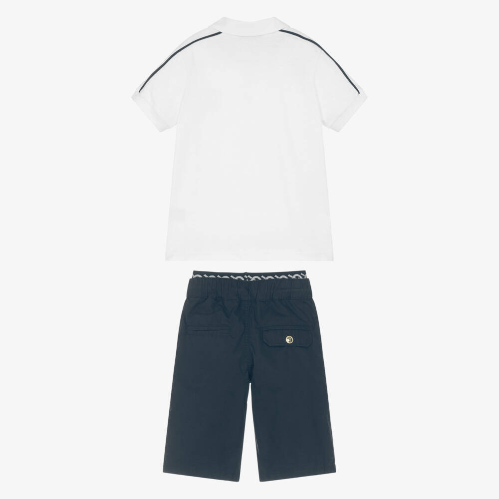 AIGNER-Boys White Polo Shirt & Navy Blue Shorts Set | Childrensalon