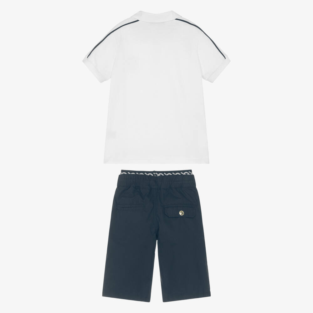 AIGNER-Boys White Polo Shirt & Navy Blue Shorts Set | Childrensalon