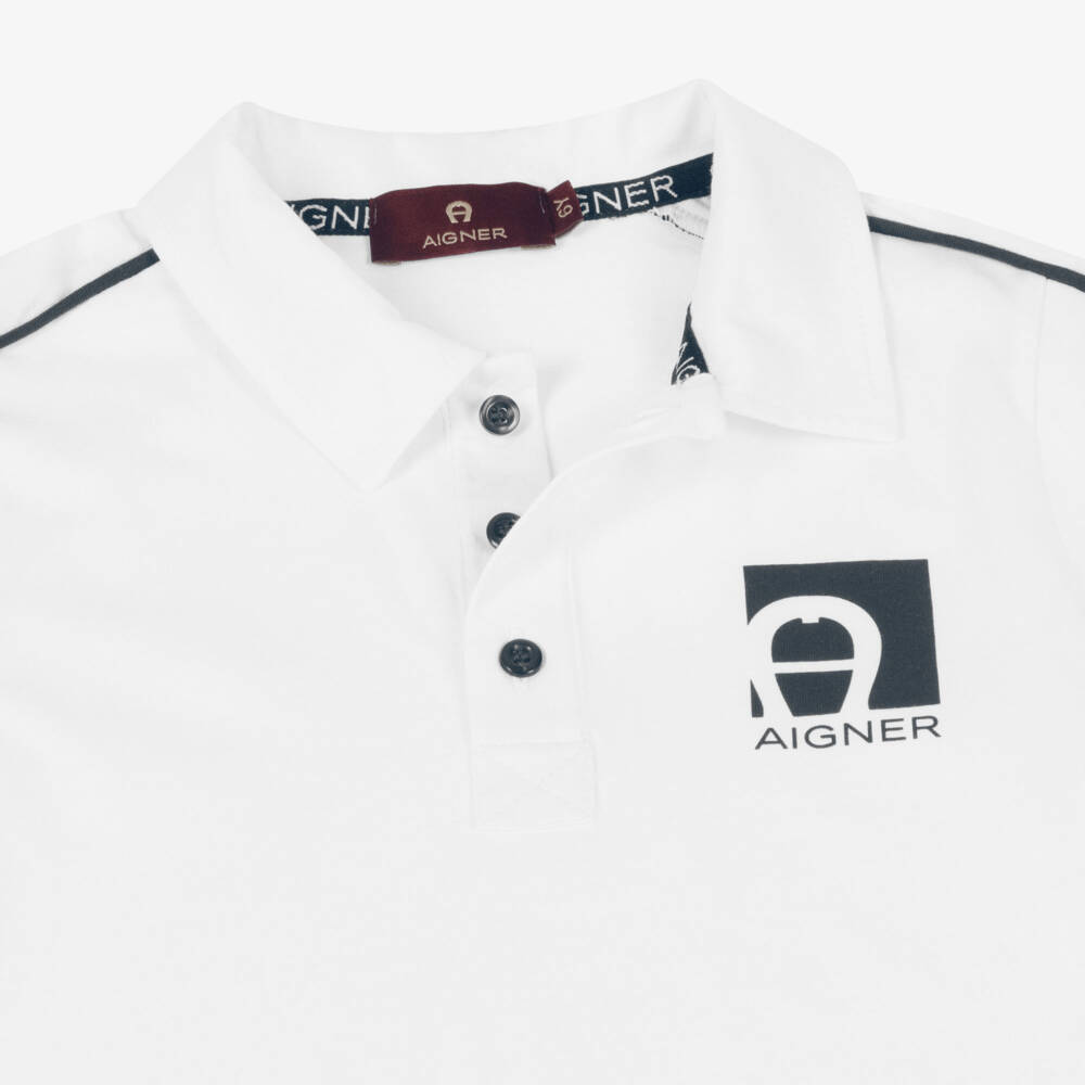 AIGNER-Boys White Polo Shirt & Navy Blue Shorts Set | Childrensalon