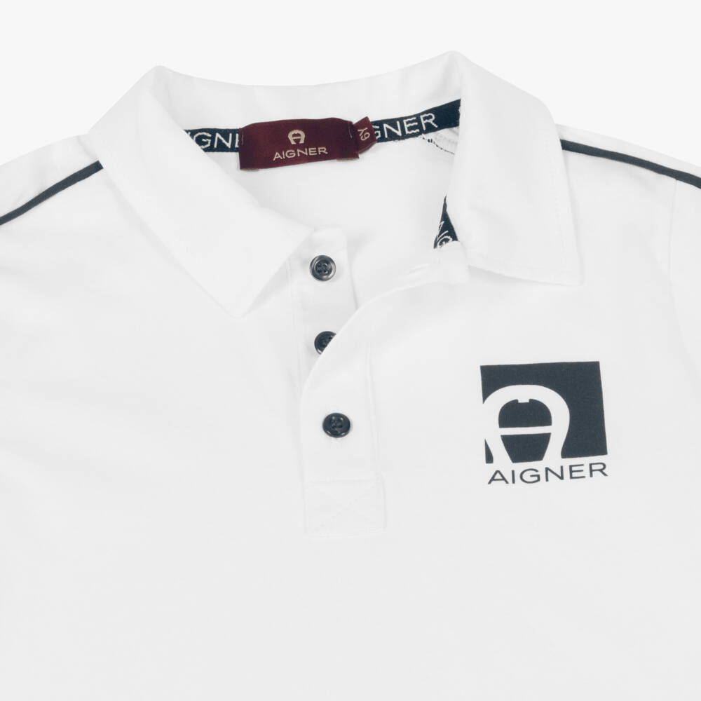 AIGNER-Boys White Polo Shirt & Navy Blue Shorts Set | Childrensalon