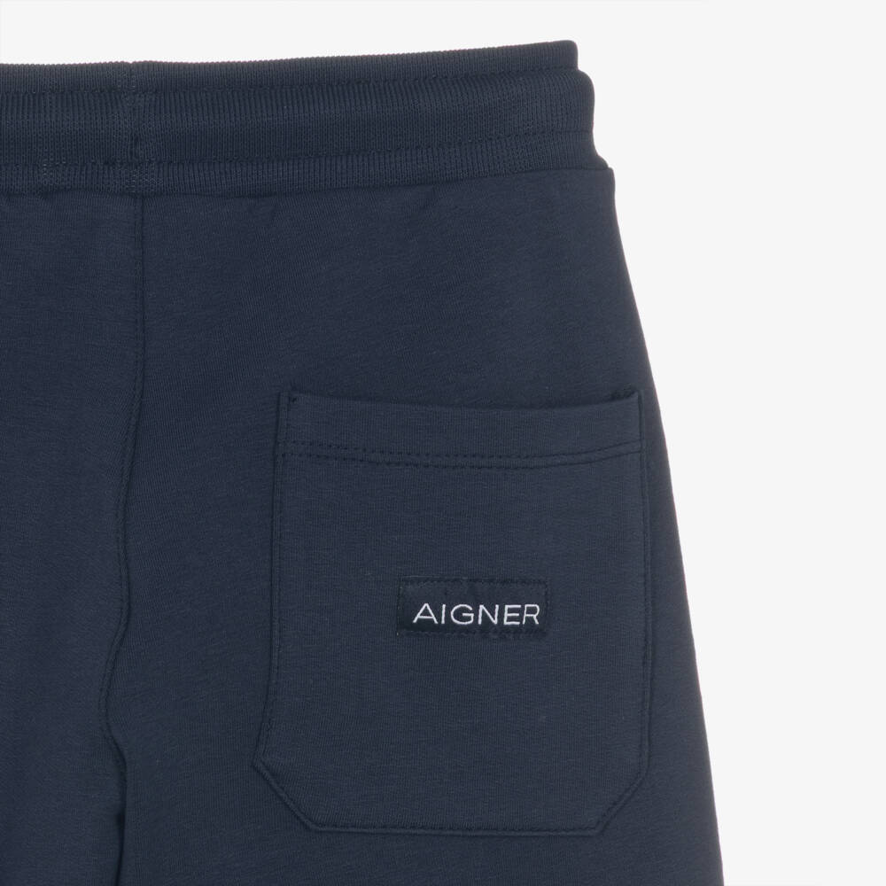 AIGNER-Boys White T-Shirt & Navy Blue A-Logo Shorts Set | Childrensalon