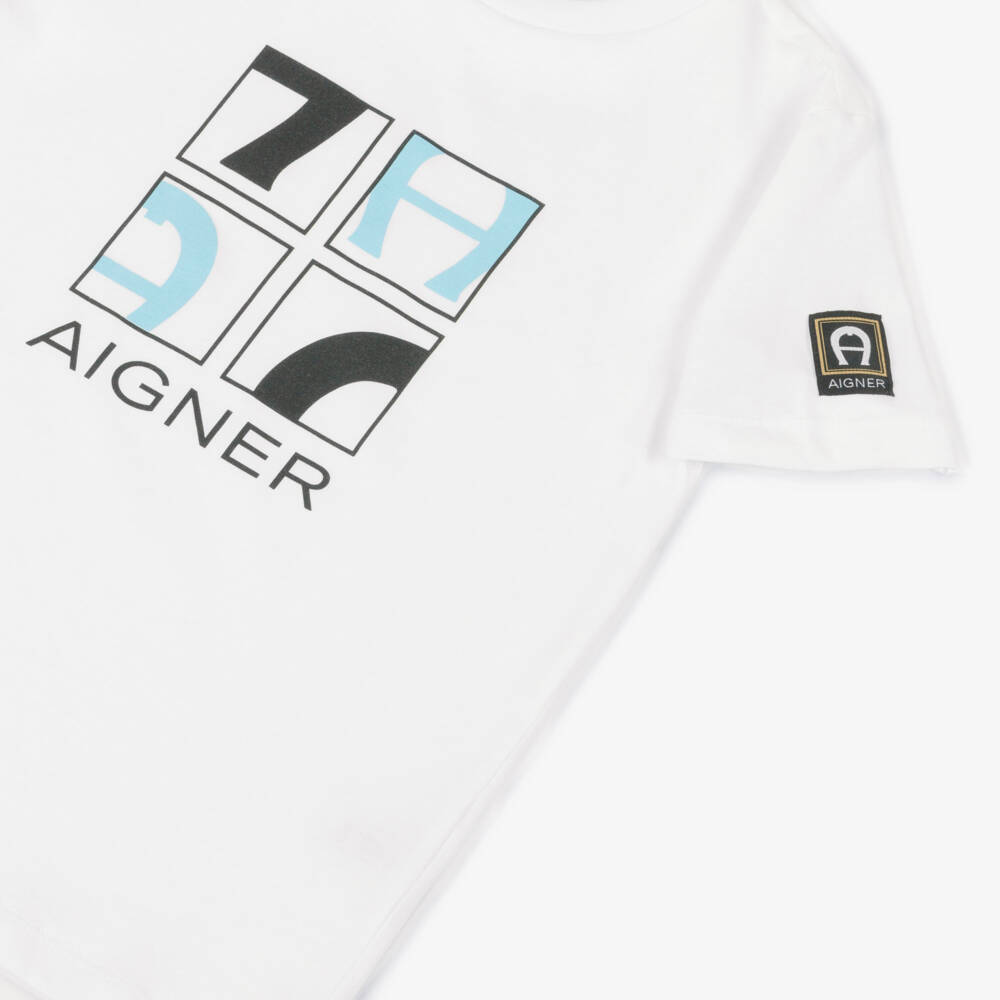 AIGNER-تيشيرت بشعار جرافيك لون أبيض للأولاد | Childrensalon