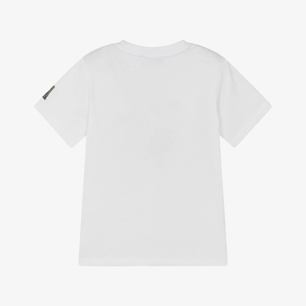 AIGNER-Boys White T-Shirt with Black & Blue Graphic Logo | Childrensalon