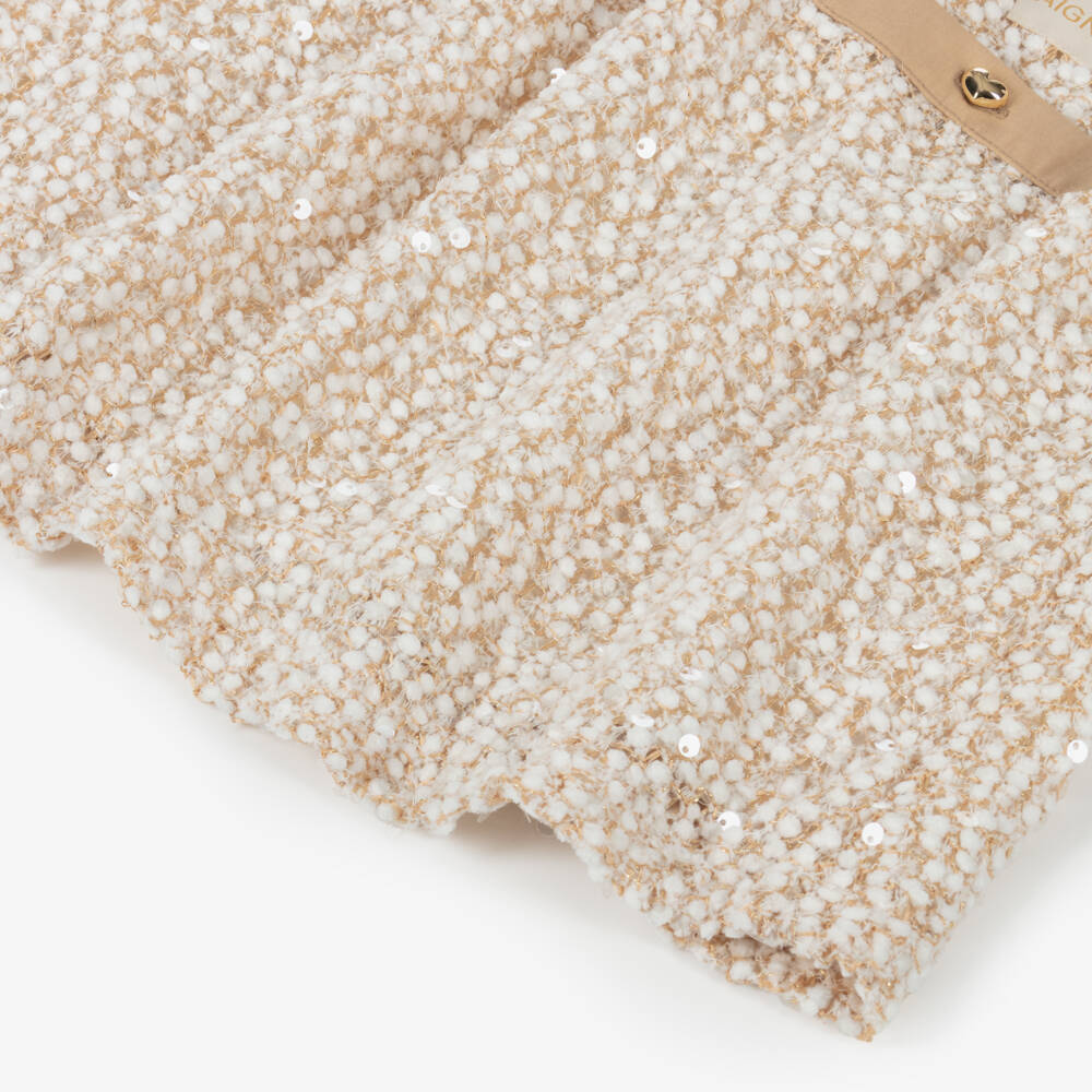 AIGNER-فستان محبوك مزين بالدانتيل والترتر لون بيج للبنات | Childrensalon