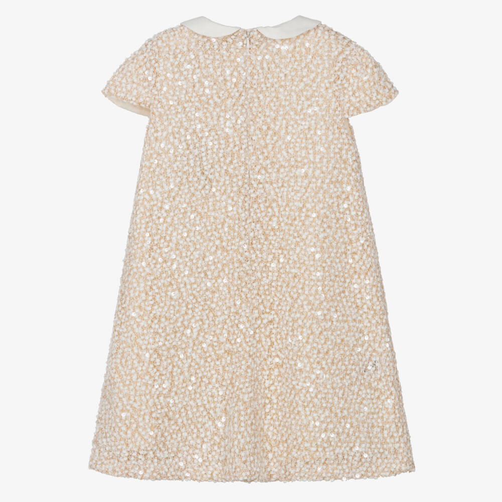 AIGNER-فستان محبوك مزين بالدانتيل والترتر لون بيج للبنات | Childrensalon