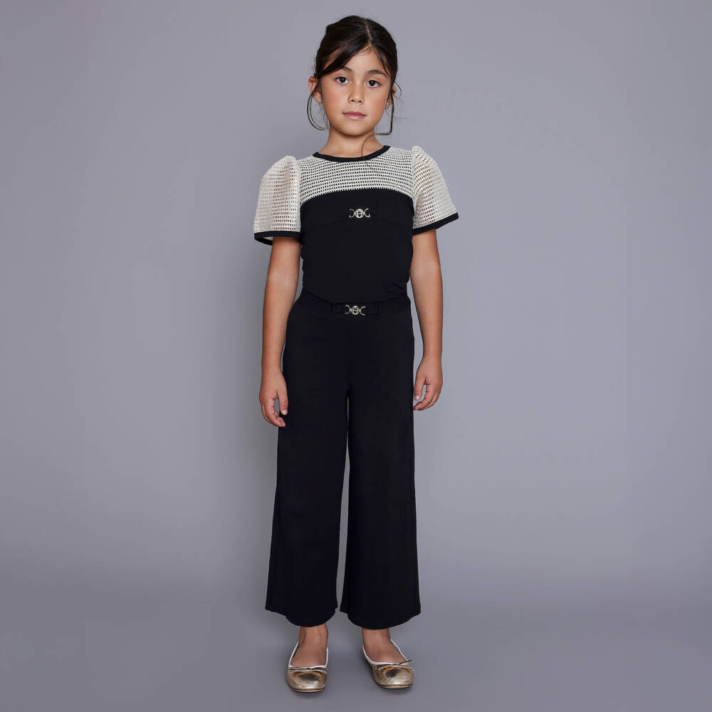 AIGNER-Girls Black Cotton Jersey Wide-Leg Trousers | Childrensalon