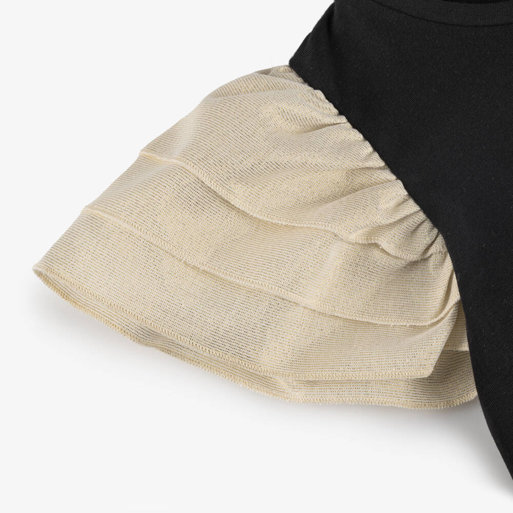 AIGNER-Girls Black Cotton Shimmer Sleeve T-Shirt | Childrensalon