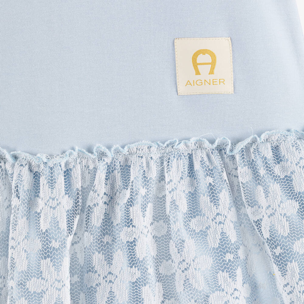 AIGNER-فستان قطن ودانتيل لون أزرق للبنات | Childrensalon
