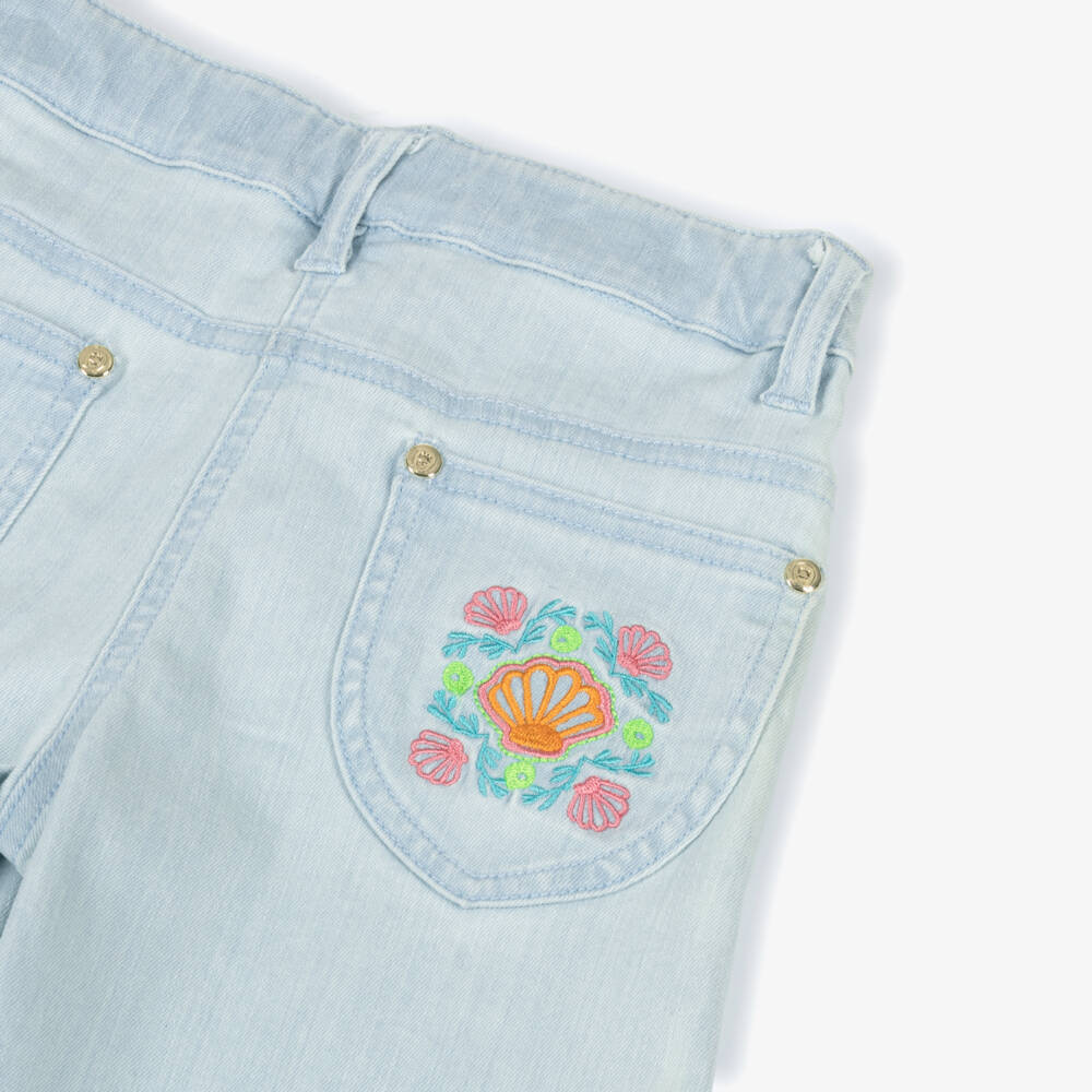 AIGNER-Girls Blue Denim Bermuda Shorts with Embroidered Trim | Childrensalon