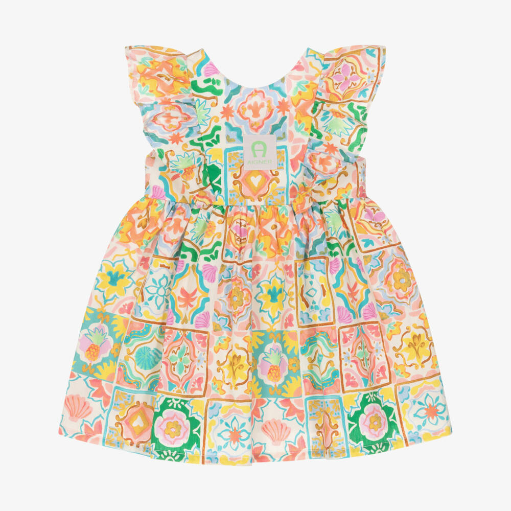 AIGNER-Girls Colourful Tile Print Cotton Dress | Childrensalon