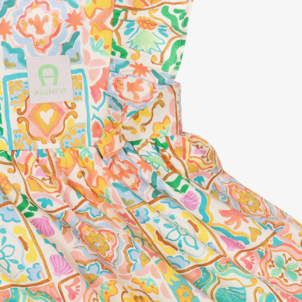 AIGNER-Girls Colourful Tile Print Cotton Dress | Childrensalon