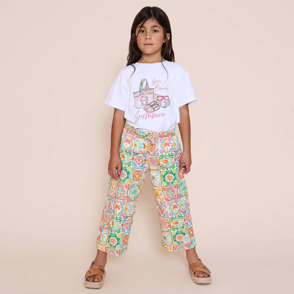 AIGNER-Girls Colourful Tile Print Cotton Trousers | Childrensalon