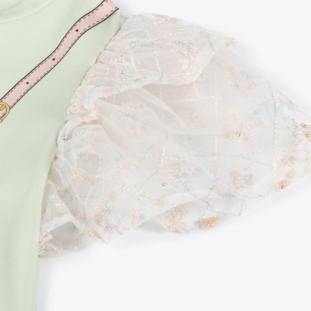 AIGNER-Girls Green Bag Print Cotton Dress | Childrensalon