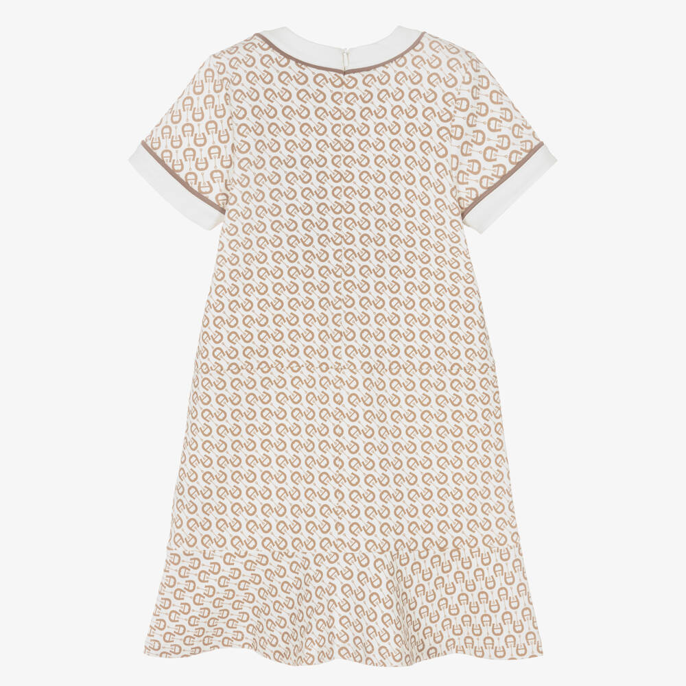 AIGNER-Girls Ivory & Beige A-Logo Cotton Dress | Childrensalon