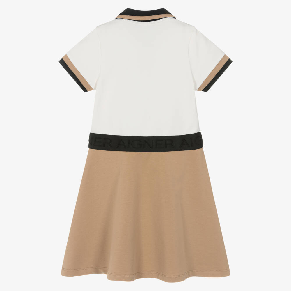AIGNER-Girls Ivory & Beige Cotton Polo Dress | Childrensalon