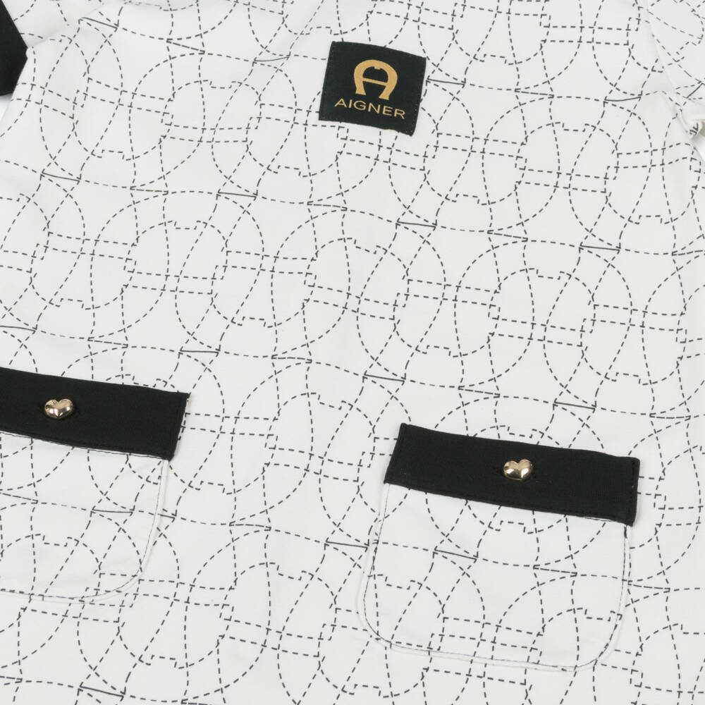 AIGNER-Платье кремово-черное хлопковое с логотипом подковы | Childrensalon