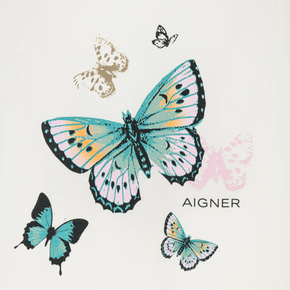 AIGNER-Girls Ivory Butterfly Print Cotton Jersey Dress | Childrensalon