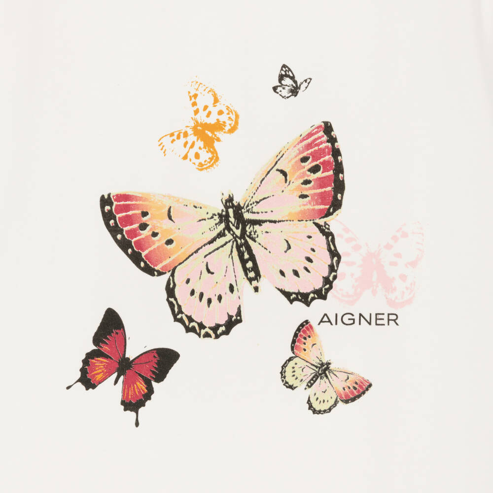 AIGNER-Girls Ivory Butterfly Print Cotton T-Shirt | Childrensalon