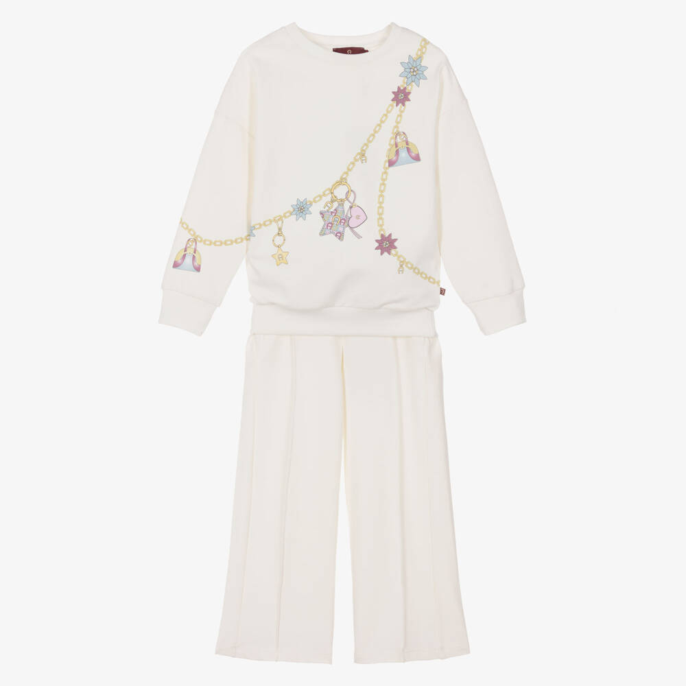 AIGNER-Girls Ivory Chain Print Cotton Tracksuit | Childrensalon