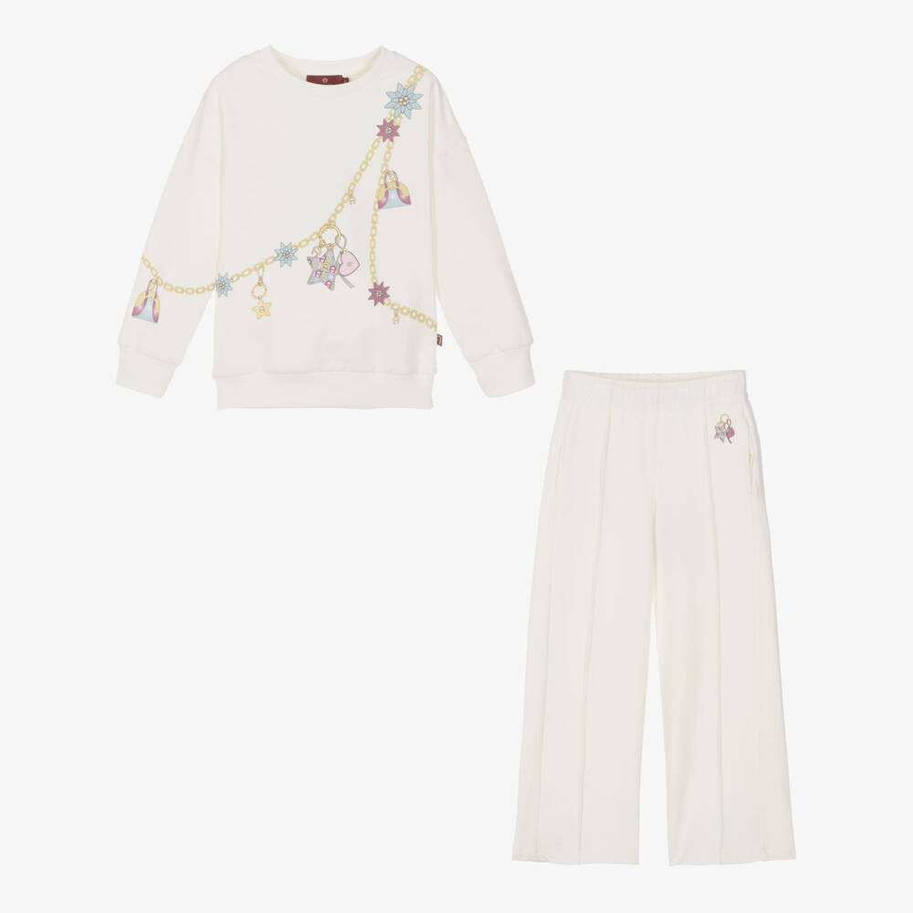 AIGNER-Girls Ivory Chain Print Cotton Tracksuit | Childrensalon
