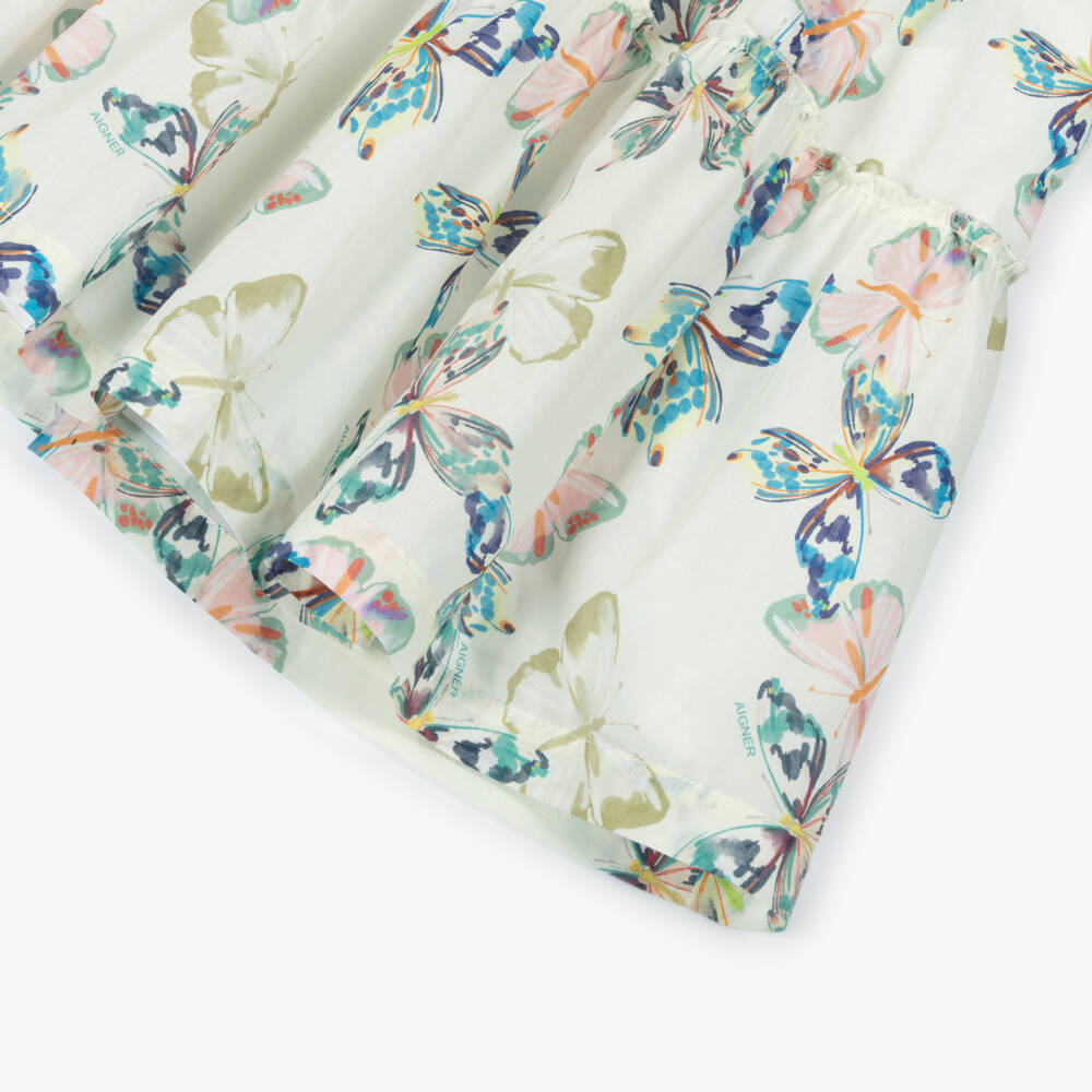 AIGNER-Girls Ivory & Colourful Butterfly Print Cotton Dress | Childrensalon