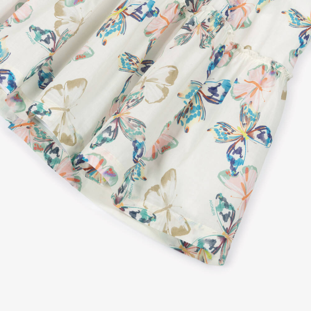 AIGNER-Girls Ivory & Colourful Butterfly Print Cotton Dress | Childrensalon
