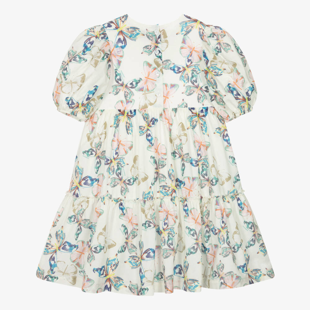 AIGNER-Girls Ivory & Colourful Butterfly Print Cotton Dress | Childrensalon