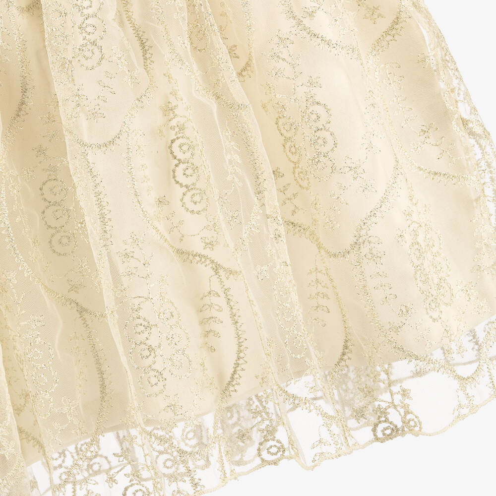 AIGNER-Girls Ivory Cotton Dress with Embroidered Tulle Skirt | Childrensalon
