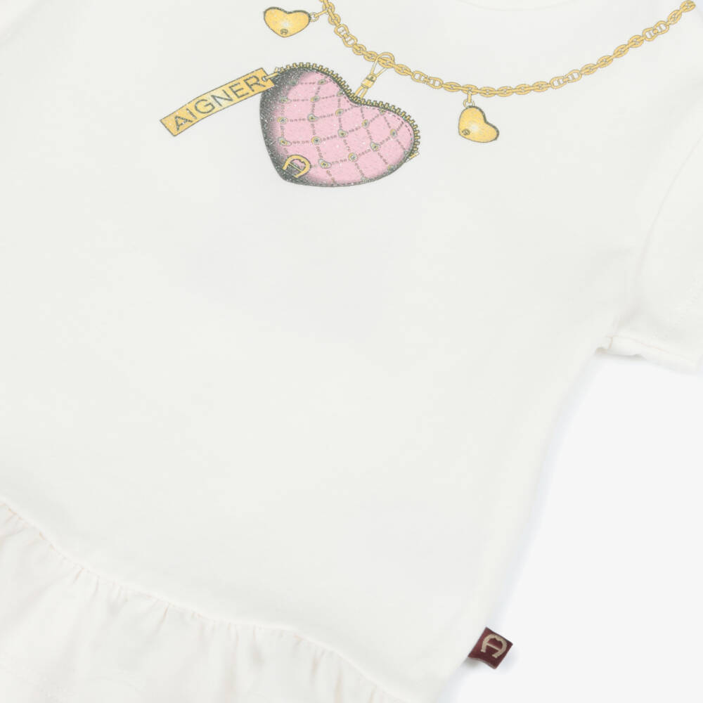 AIGNER-Girls Ivory Cotton Heart T-Shirt | Childrensalon