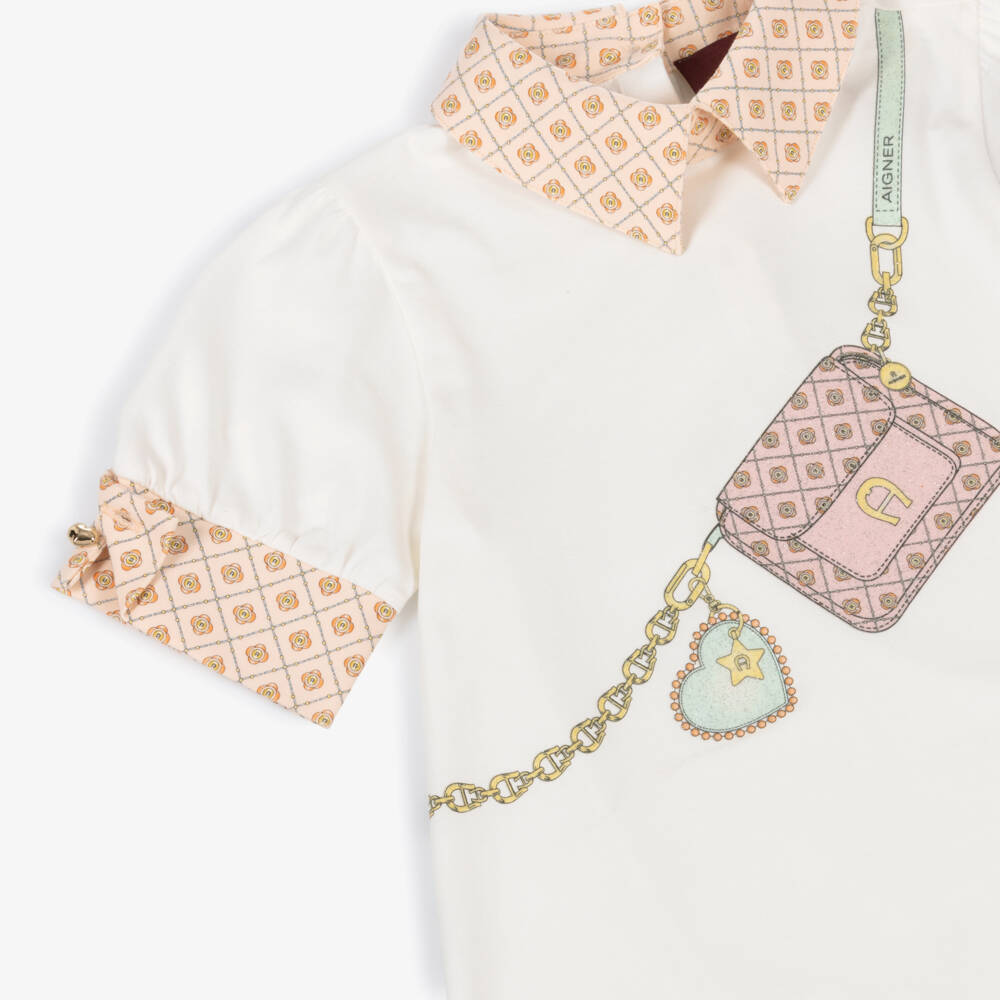 AIGNER-Girls Ivory Cotton Jersey Dress with Bag Print | Childrensalon