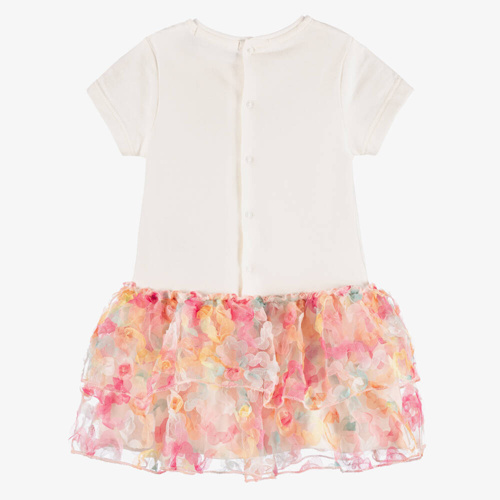 AIGNER-Girls Ivory Cotton Jersey & Pink Floral Tulle Dress | Childrensalon