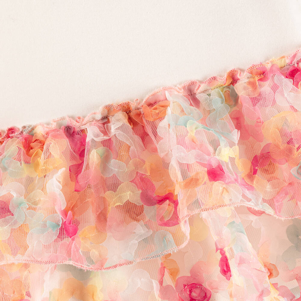 AIGNER-Girls Ivory Cotton Jersey & Pink Floral Tulle Dress | Childrensalon