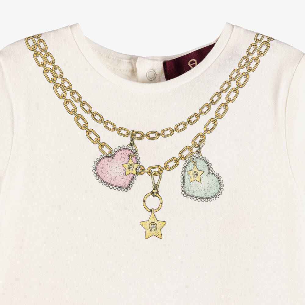 AIGNER-Girls Ivory Cotton Jersey & Pink Floral Tulle Dress | Childrensalon