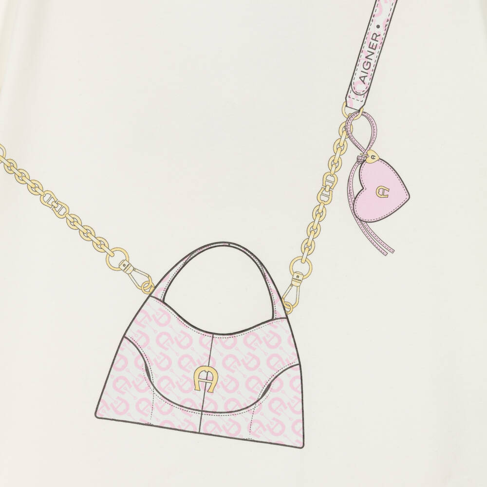 AIGNER-Girls Ivory Cotton Jersey T-Shirt with Handbag Print | Childrensalon