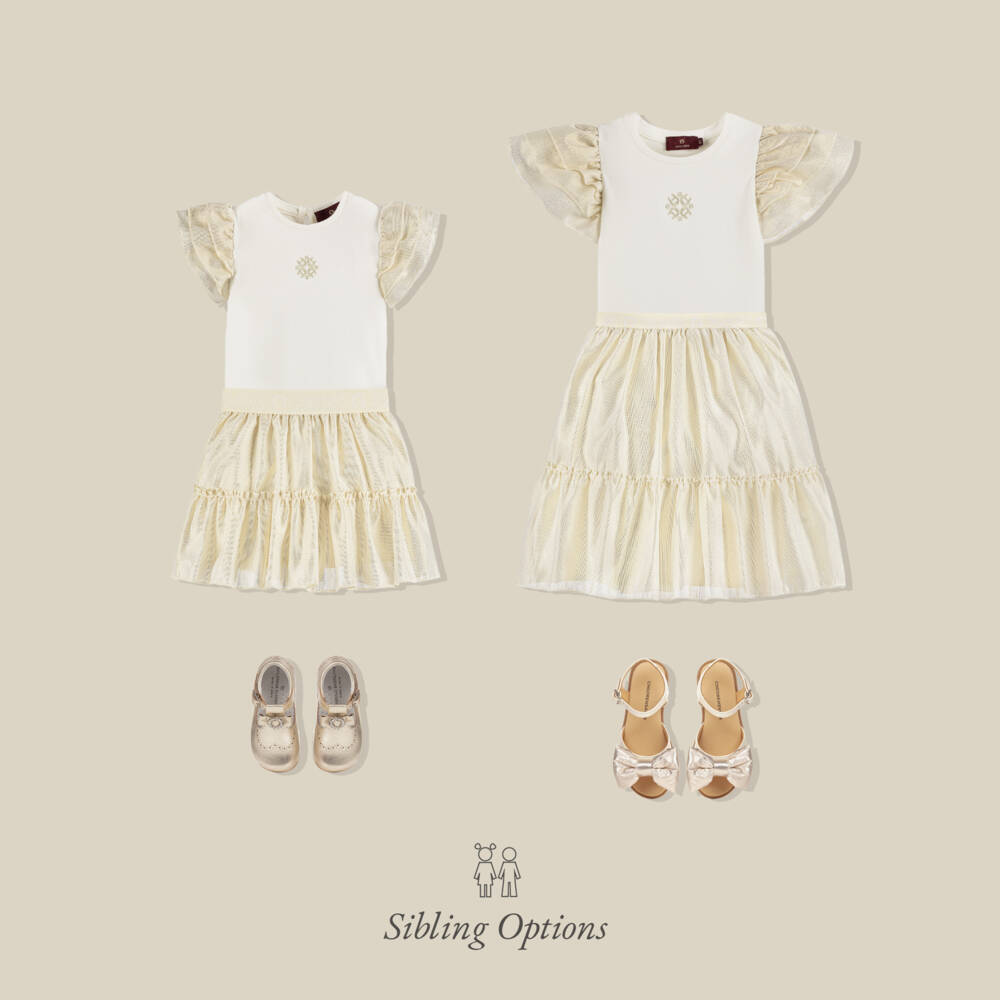 AIGNER-Футболка кремовая хлопковая с блестящими рукавами для девочек | Childrensalon