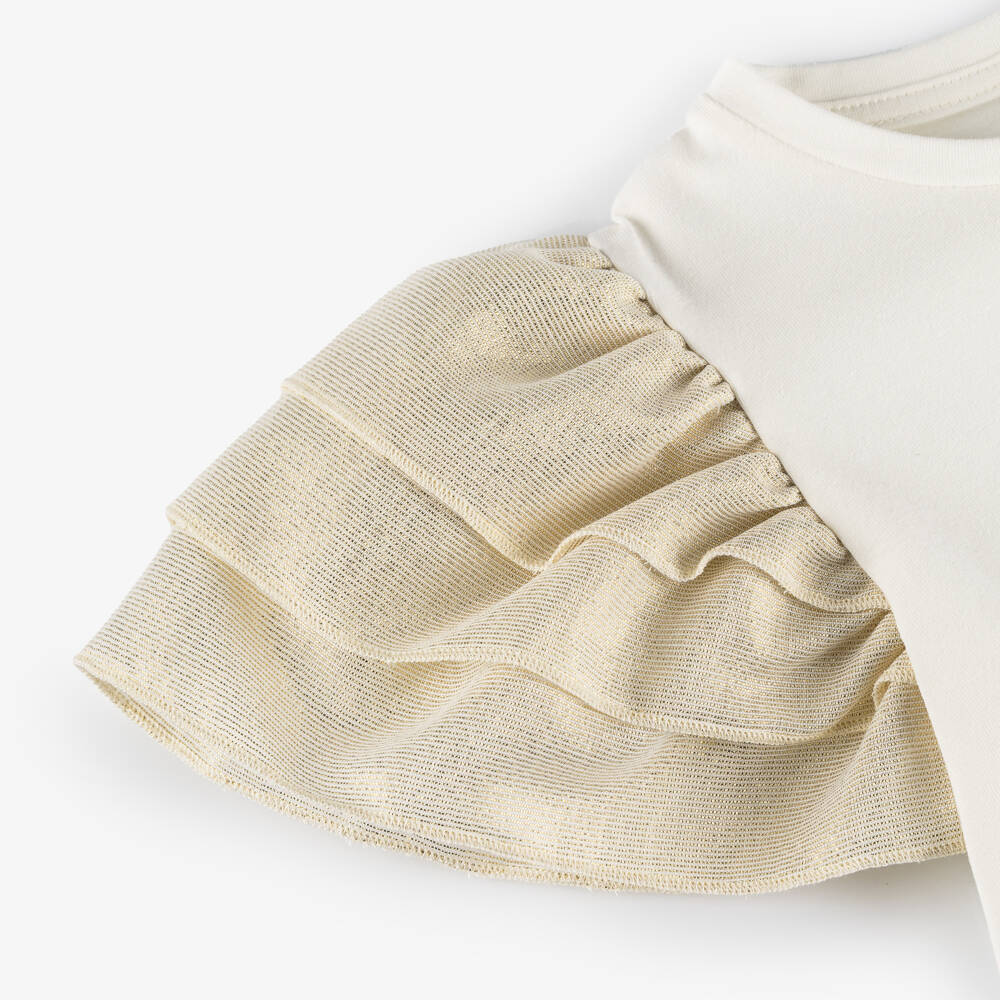 AIGNER-Girls Ivory Cotton Shimmer Sleeve T-Shirt | Childrensalon