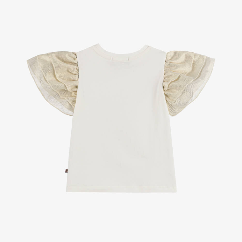 AIGNER-Girls Ivory Cotton Shimmer Sleeve T-Shirt | Childrensalon