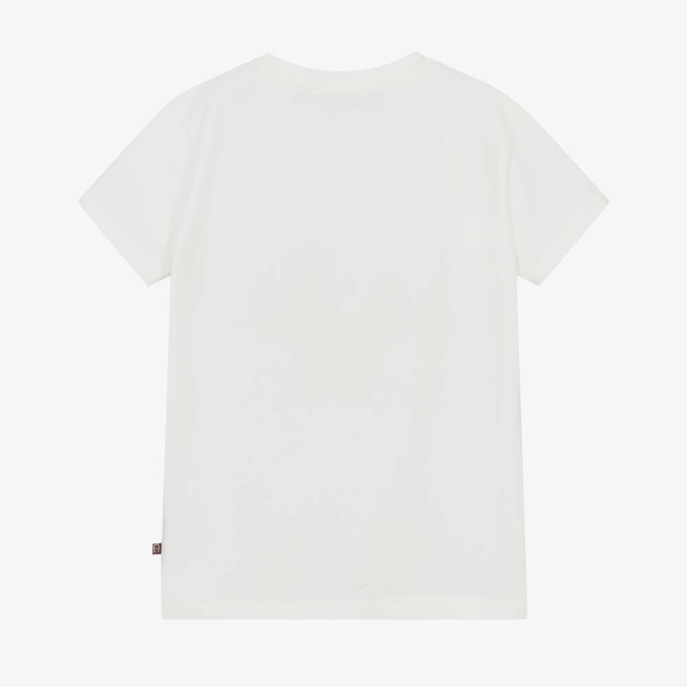 AIGNER-Girls Ivory Cotton T-Shirt with Butterfly & Logo Print | Childrensalon