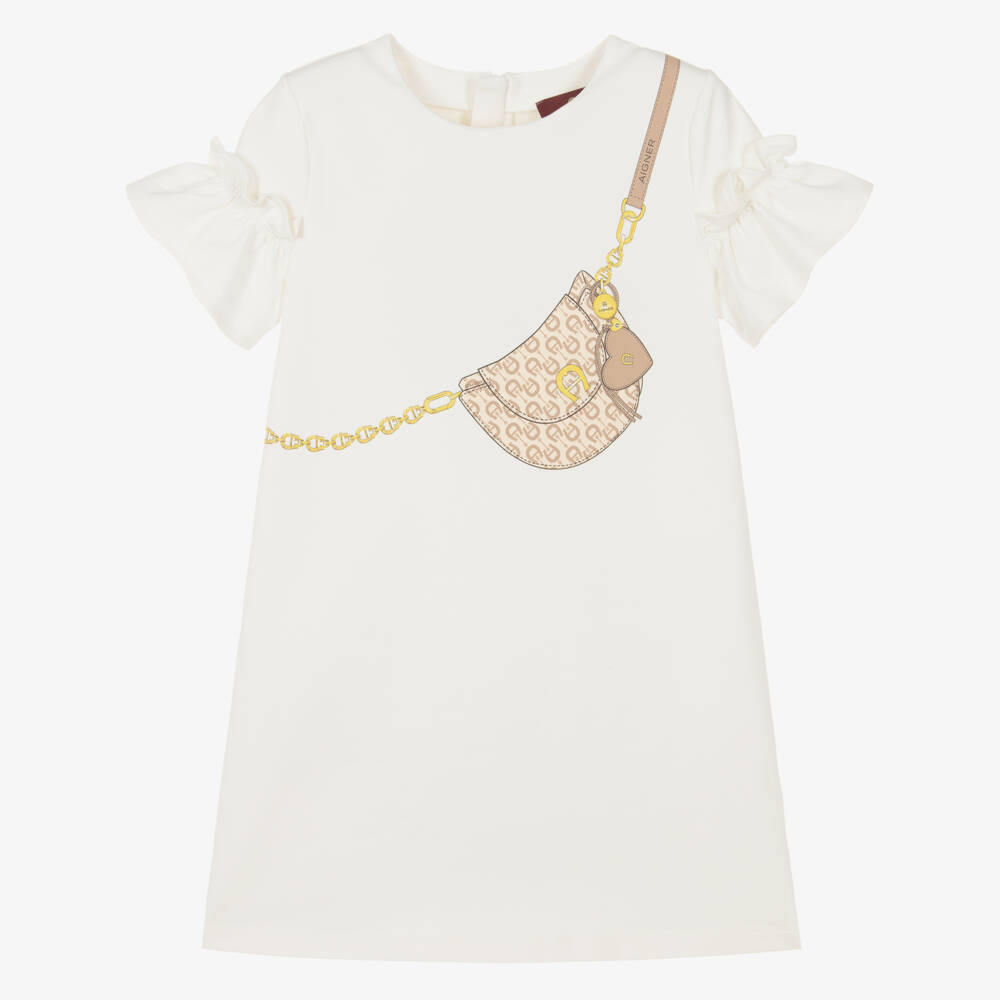 AIGNER-Girls Ivory Crossbody Bag Print Dress with Ruffles | Childrensalon