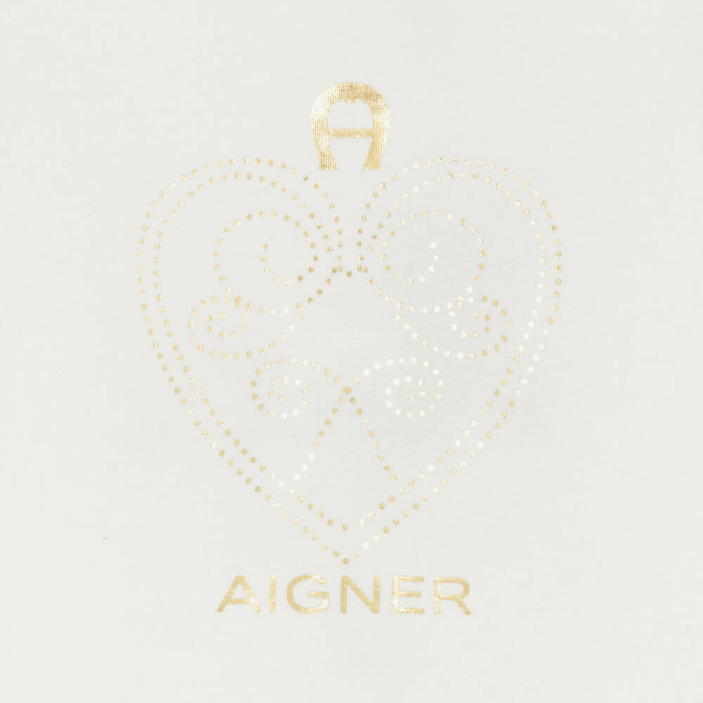 AIGNER-Girls Ivory & Gold Logo Print Cotton T-Shirt | Childrensalon