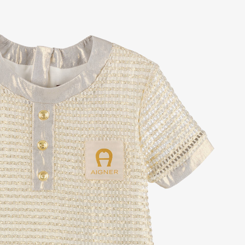 AIGNER-Girls Ivory & Gold Mesh A-Line Dress | Childrensalon