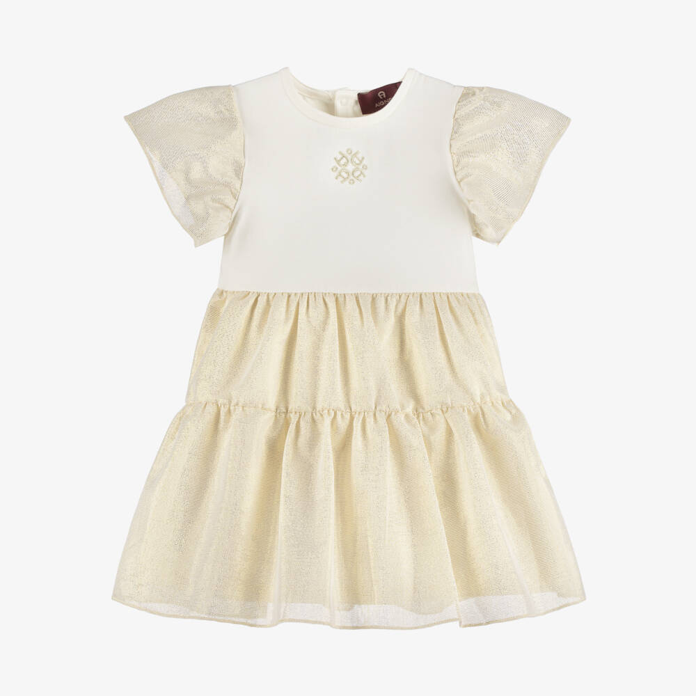 AIGNER-Girls Ivory & Gold Shimmer Dress | Childrensalon