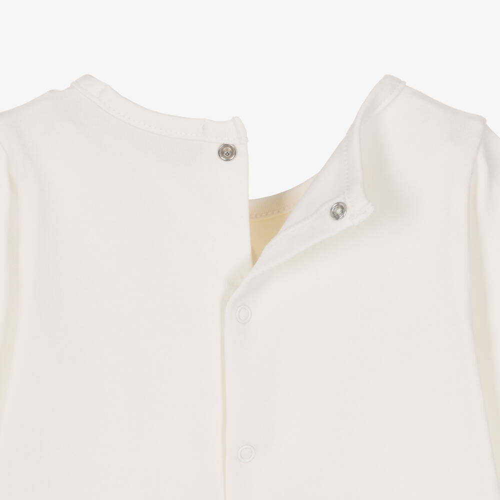 AIGNER-Girls Ivory Pima Cotton Babygrow with Ruffle Trim | Childrensalon