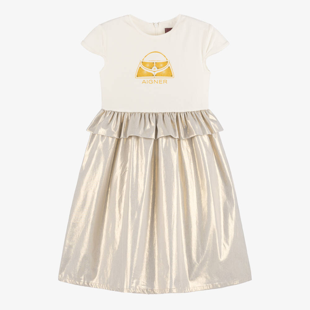 AIGNER-Girls Ivory & Silver Skirted Dress | Childrensalon