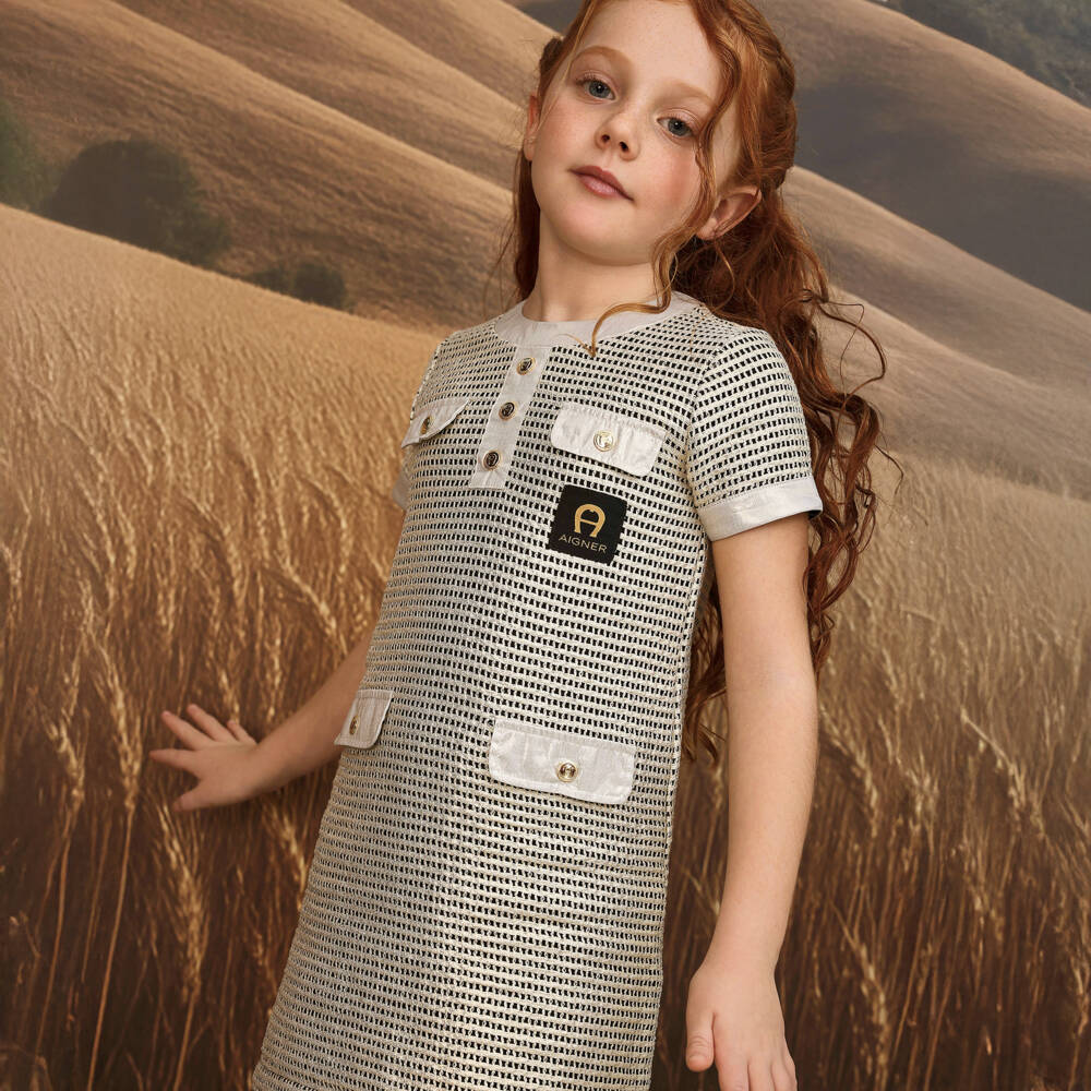 AIGNER-Платье трапеция с золотым узором металлик для девочек | Childrensalon